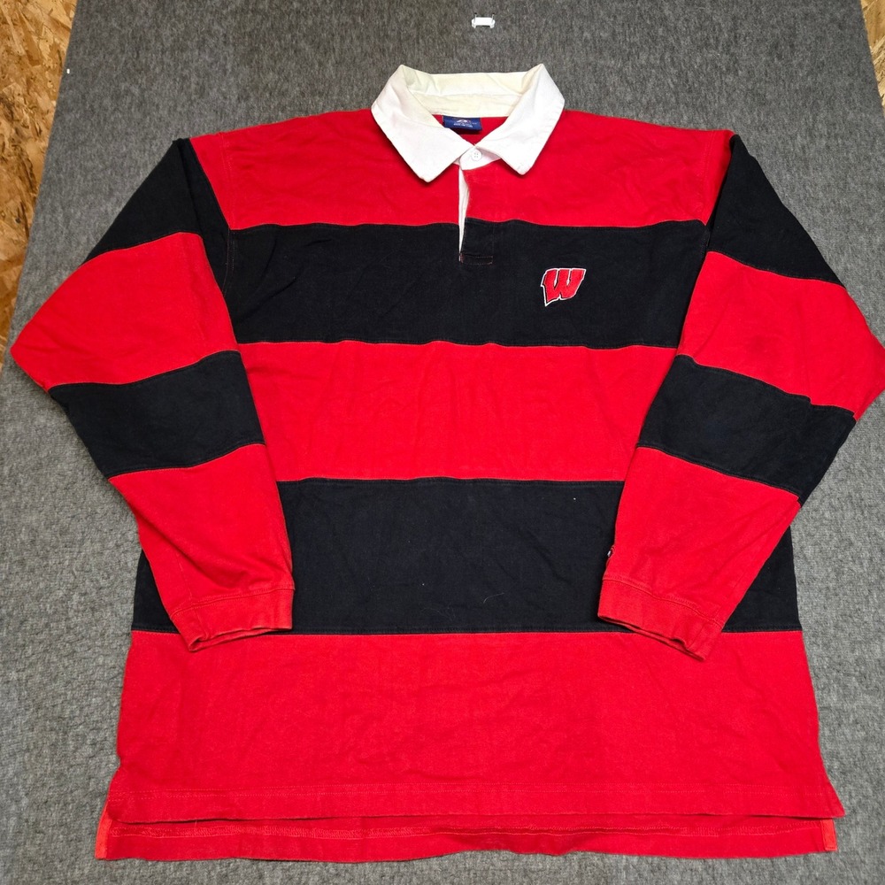 Vintage 90s Pro Player Wisconsin Badgers Rugby Shirt Mens XL Red Black Striped